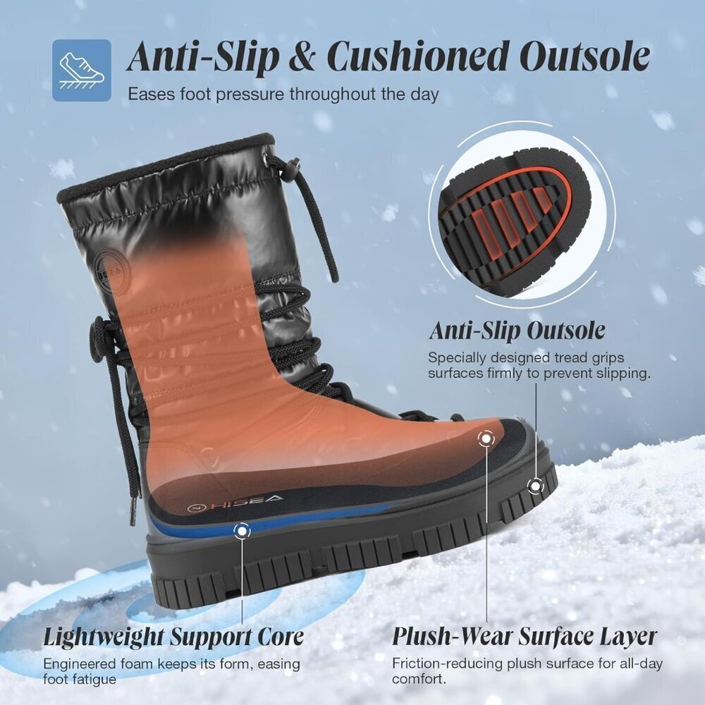 Women Black Waterproof Fleece Lined Rain Boots for Winter Cold Weather - Picture 5 of 8